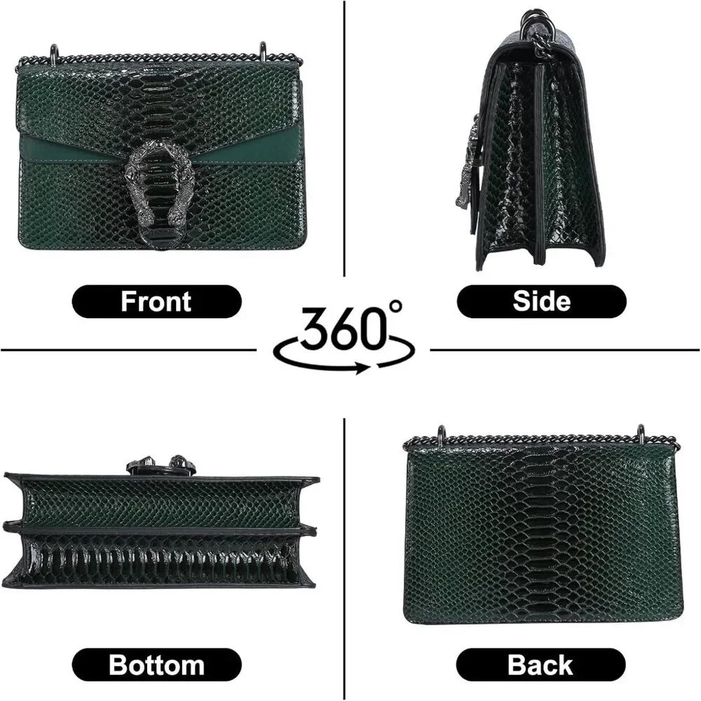 ⚡ Women's Dark Green Snake Vegan Leather Print Casual Satchel Crossbody Handbag
